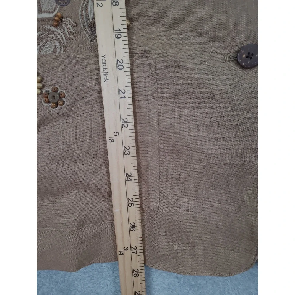 Coldwater Creek Neutral‎ Embroidered Waist Jacket Blazer Linen Blend Women's 2X